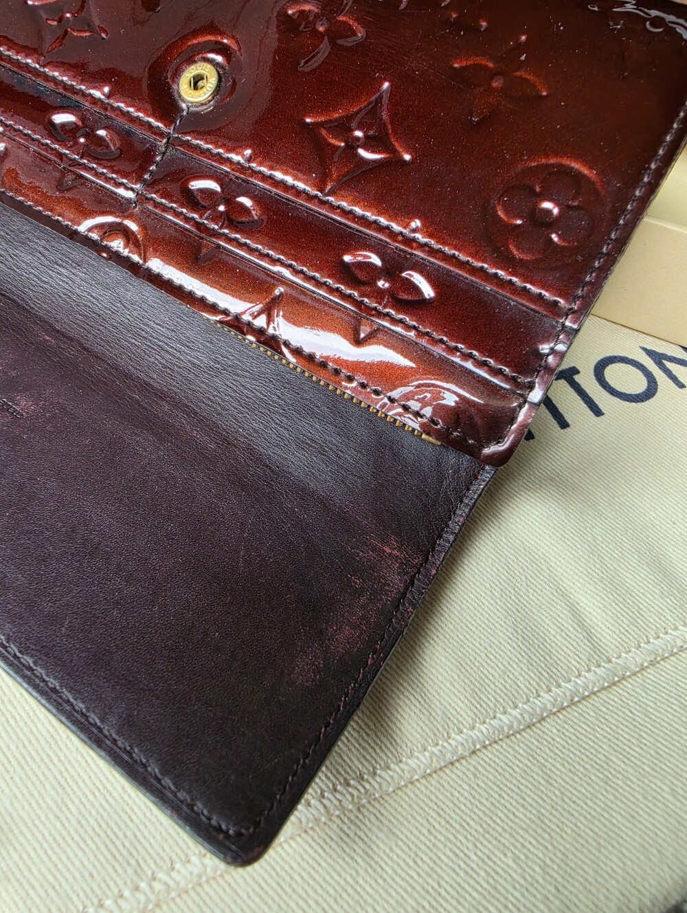 Authentic Louis Vuitton Sarah Patent Monogram Wallet in Deep Burgundy - Picture 8 of 14